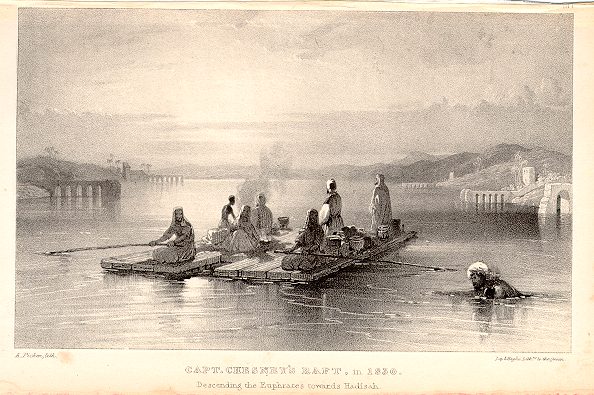 Iraq, Capt Chesney's raft on the Euphrates, 1845