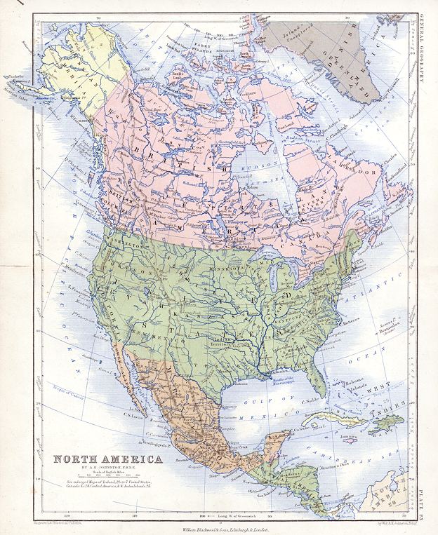North America, Johnston/Blackwood General Geography, 1863