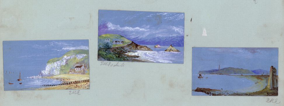 Three small coastal scenes, watercolours by Eskdale, about 1880