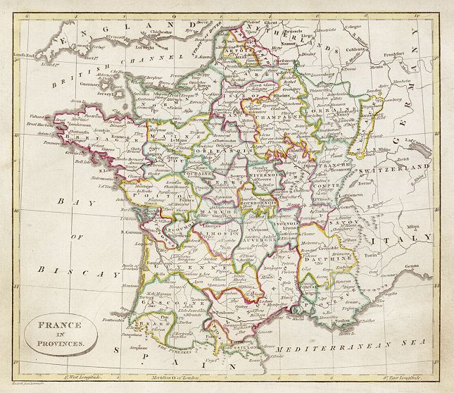 France in Provinces, Ostells New General Atlas, 1813