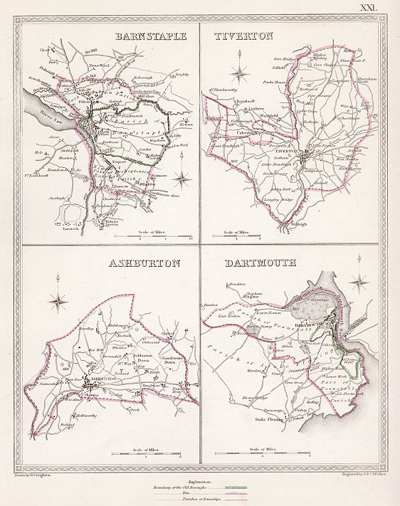 Devon town plans (Barnstaple, Tiverton, Ashburton and Dartmouth) 1835