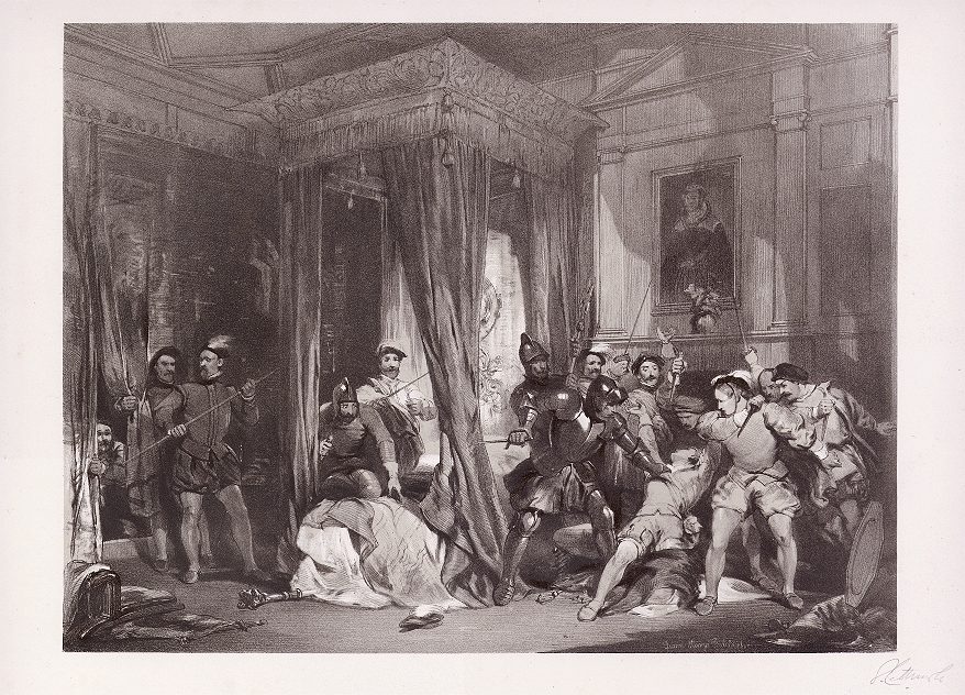 Scotland, Queen Mary's Bedchamber at Holyrood, large lithograph, 1854