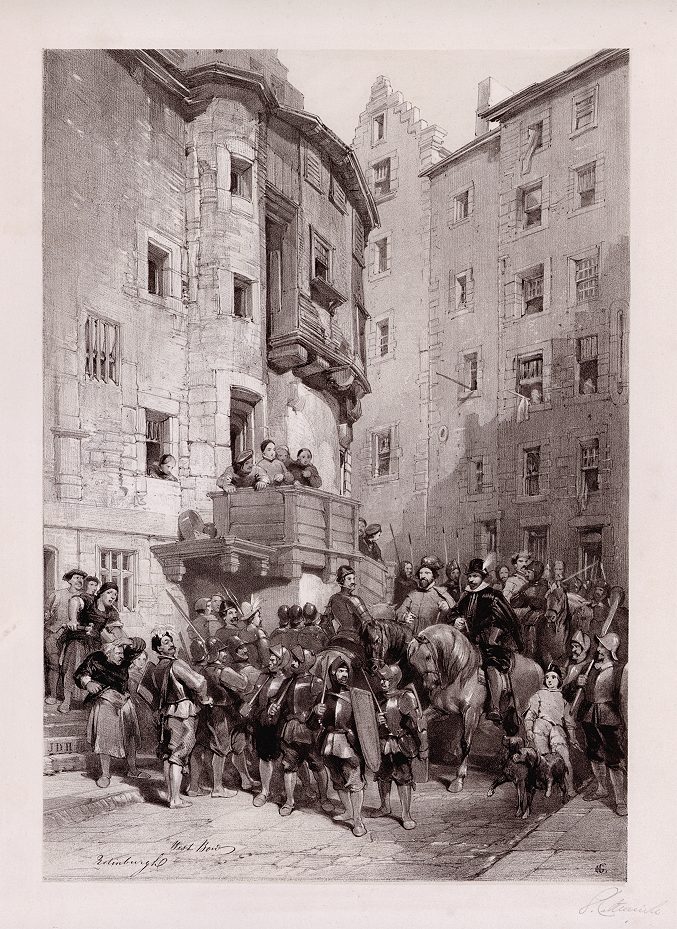 Scotland, West Bow in Edinburgh, large lithograph, 1854