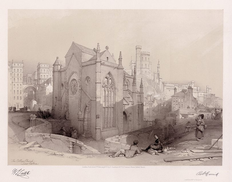 Scotland, Trinity College Church in Edinburgh, large lithograph, 1854