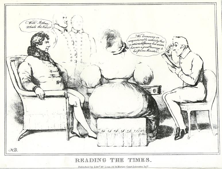 Reading the Times (Duke of Wellington & George IV), John Doyle, HB Sketches, 1829