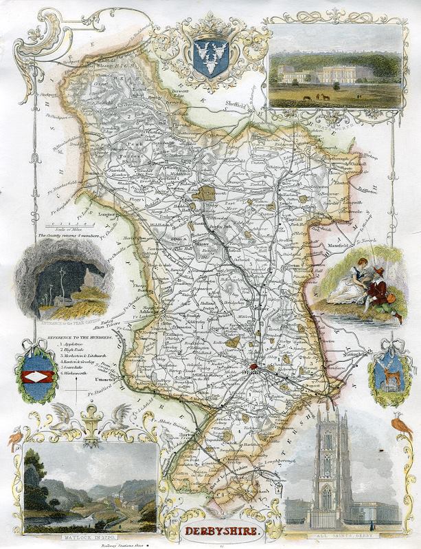 Derbyshire, Moule map, 1850