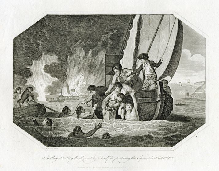 Sir Roger Curtis saving Spanish sailors at Gibraltar, in 1782, published 1808