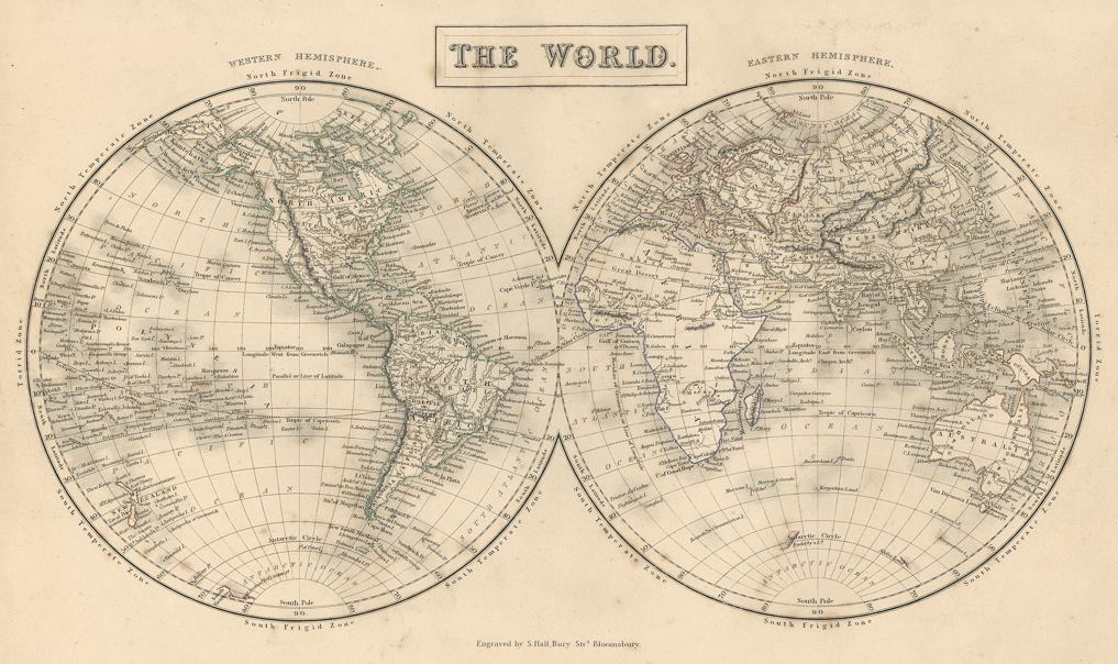 World in Hemispheres, 1846
