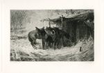 'Cossacks Horses in a Snow Storm', etching after Schreyer, 1876
