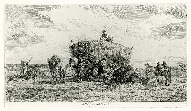 'Haymaking', etching by J.Veyrassat, 1876