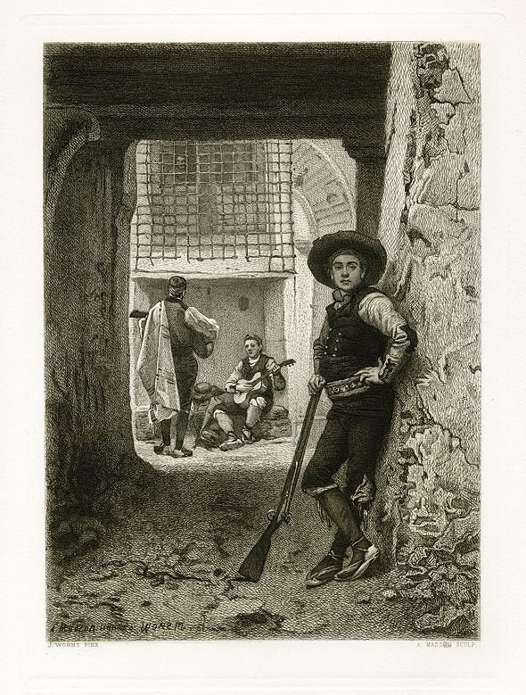 'La Ronda' (Spain), etching after J. Worms, 1876