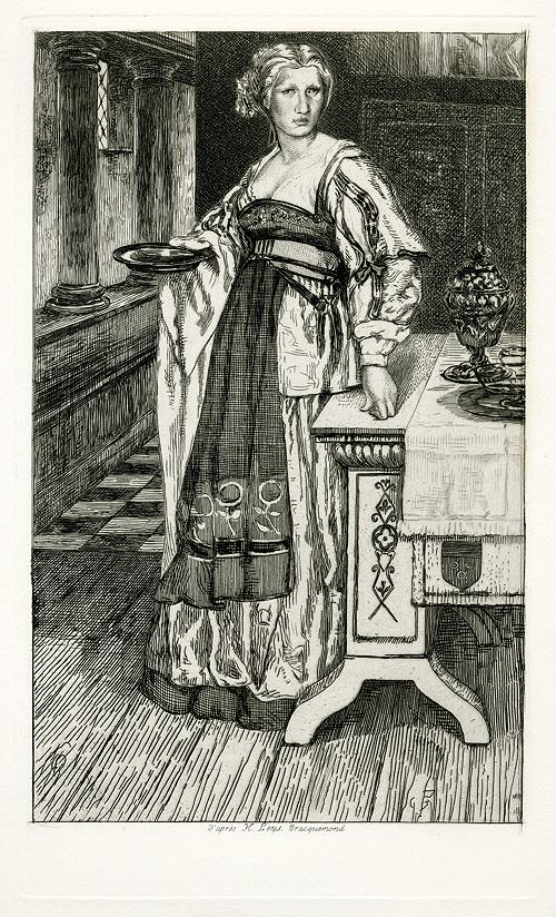 'The Maid-Servant', etching after Henri Leys, 1876