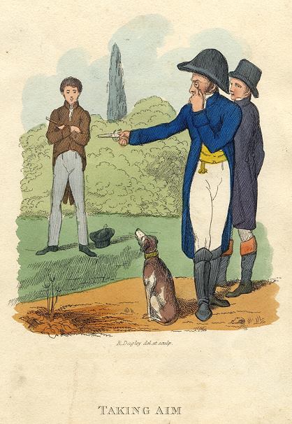 Taking Aim, (duelling), Richard Dagley caricature, 1821
