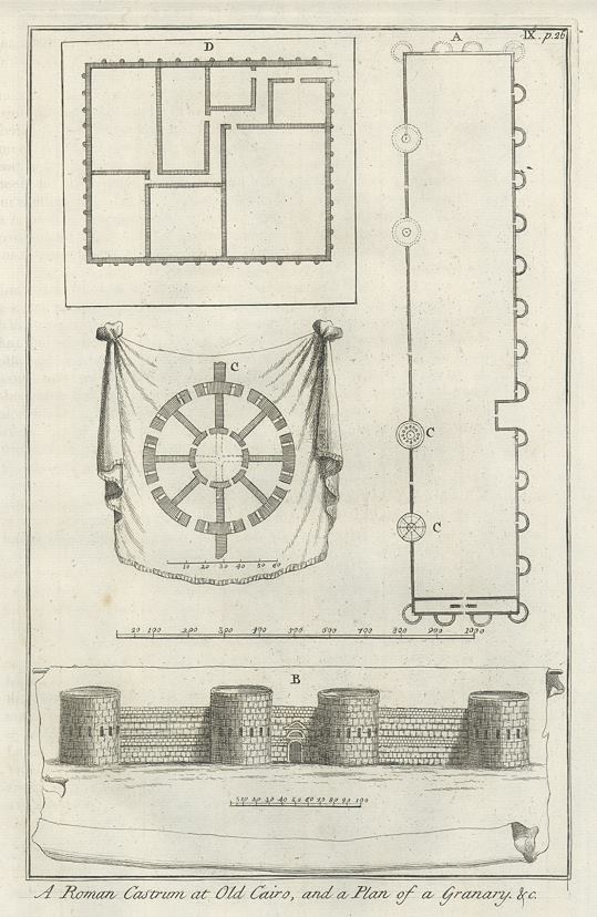 Egyptian architecture, Roman fort at Cairo and a Granary, 1740