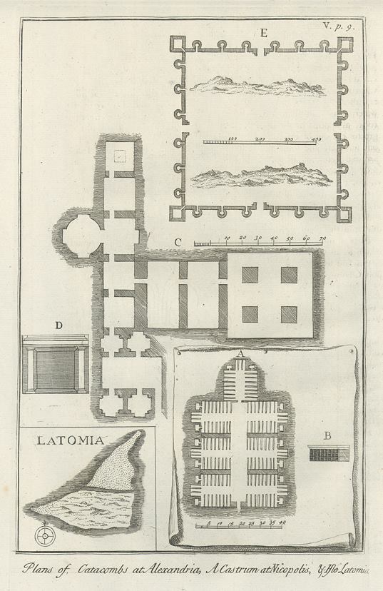 Egypt, Catacombs at Alexandria, Fort at Nicopolis, 1740