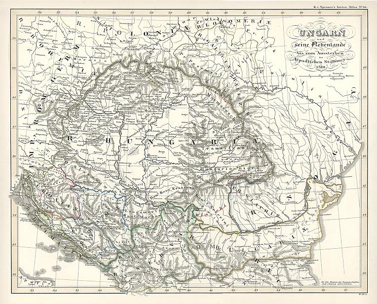 The Balkans and Hungary up to 1301, Spruner's Historical Atlas, 1846