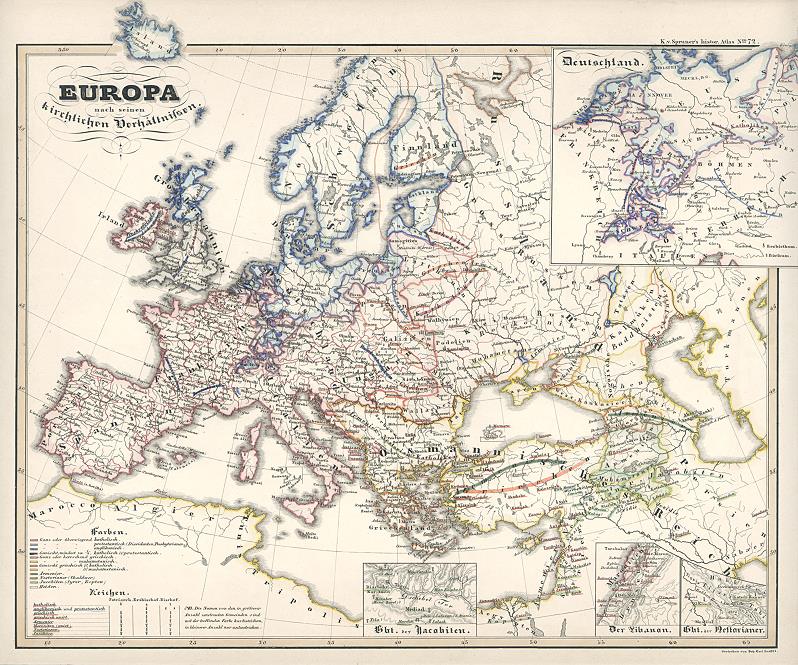 Europe, after the Reformation, Spruner's Historical Atlas, 1846
