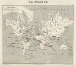 World map of French Colonies, 1884