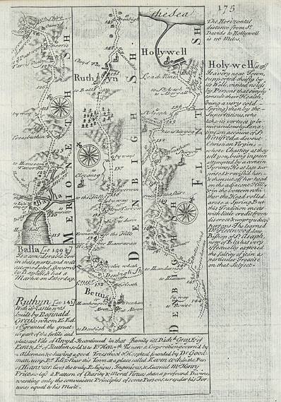 Wales, route map from Bala to Holywell, 1764