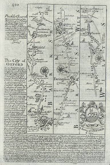 Berkshire, route map from Oxford through Farringdon, Highworth & Purton, 1764