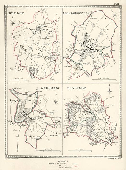 Worcestershire, Dudley, Kidderminster, Evesham & Bewdley borough plans, 1835