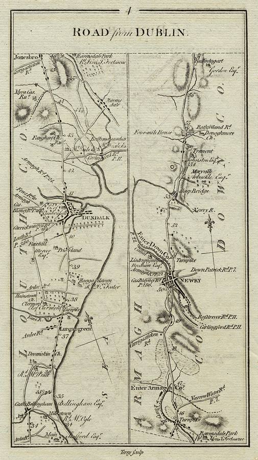 Ireland, route map with Dundalk and Newry, 1783