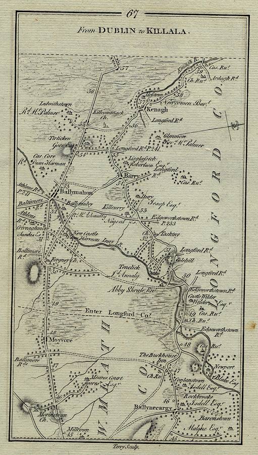 Ireland, route map with Kenagh, Ballymahon and Tenelick, 1783