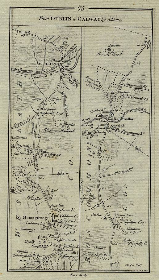 Ireland, route map with Moatagrenoge, Athlone and Ballinasloe, 1783