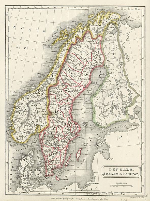 Denmark, Sweden & Norway map, 1827