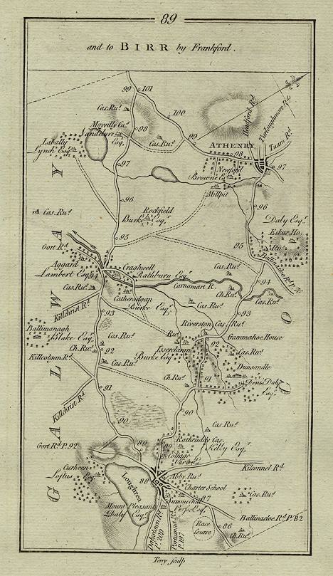 Ireland, route map with Loughrea and Athenry, 1783