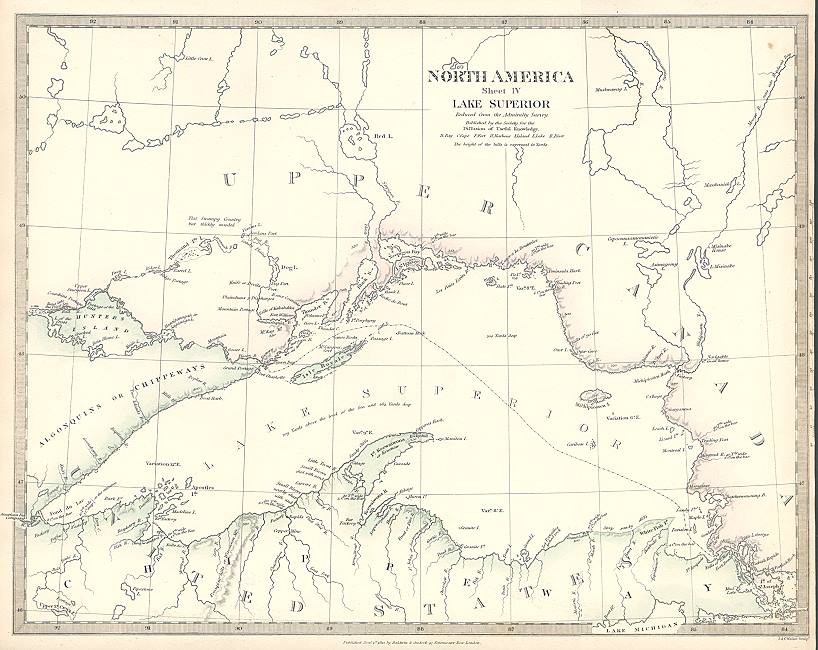 North America, Lake Superior map, 1832