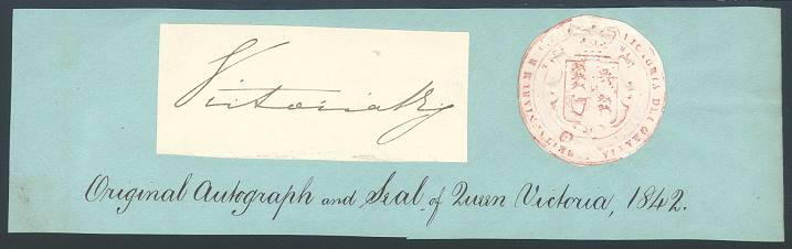 Original signature (autograph) and seal of Queen Victoria, 1842