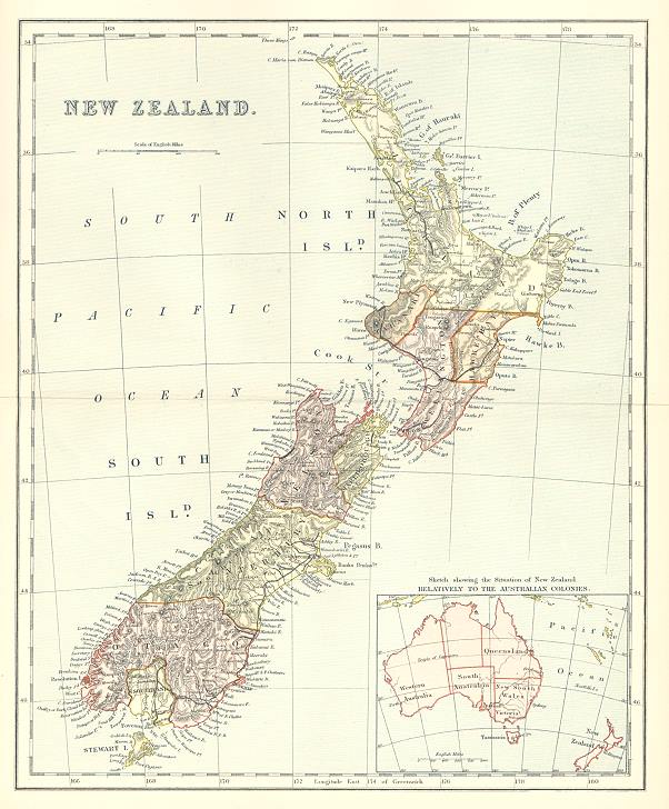 New Zealand map, about 1890