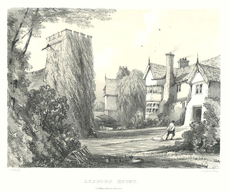 Herefordshire, Ludford House, stone lithograph, 1840