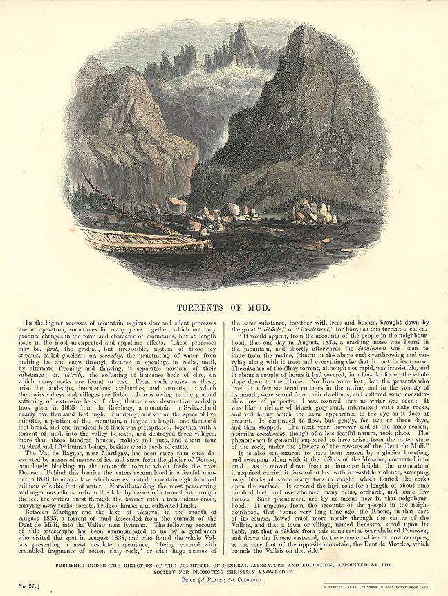 Torrents of Mud (Mud Flows), educational print, SPCK, 1846