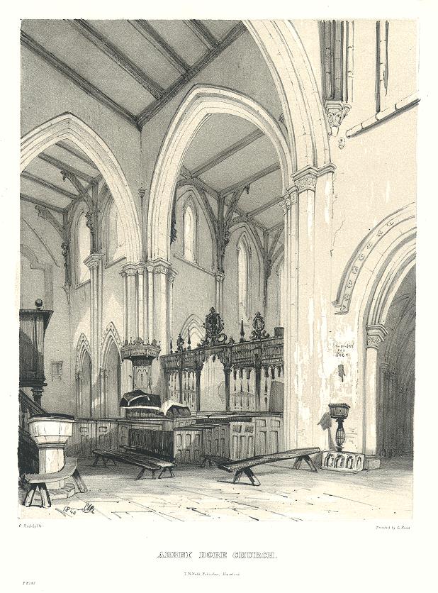 Herefordshire, Abbey Dore Church, stone lithograph, 1840