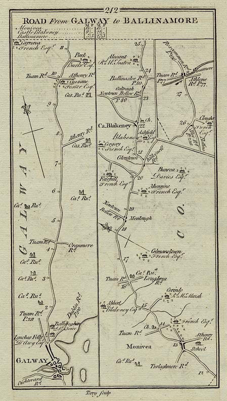 Ireland, route map from Galway to Ballinamore, 1783