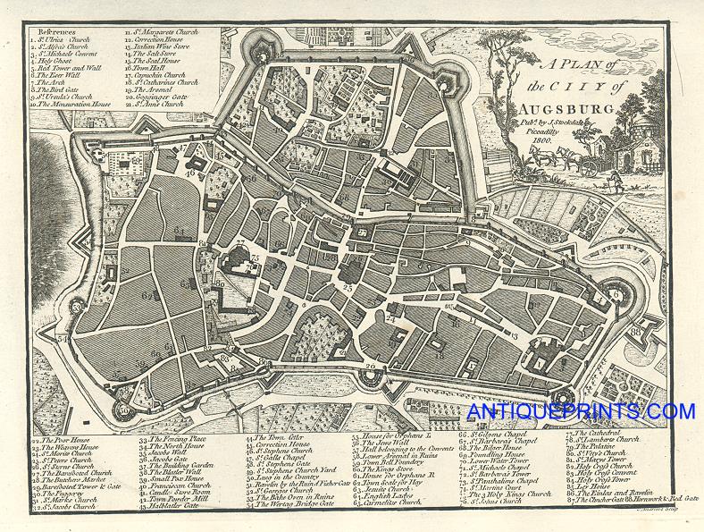Germany, Augsburg city plan, 1800
