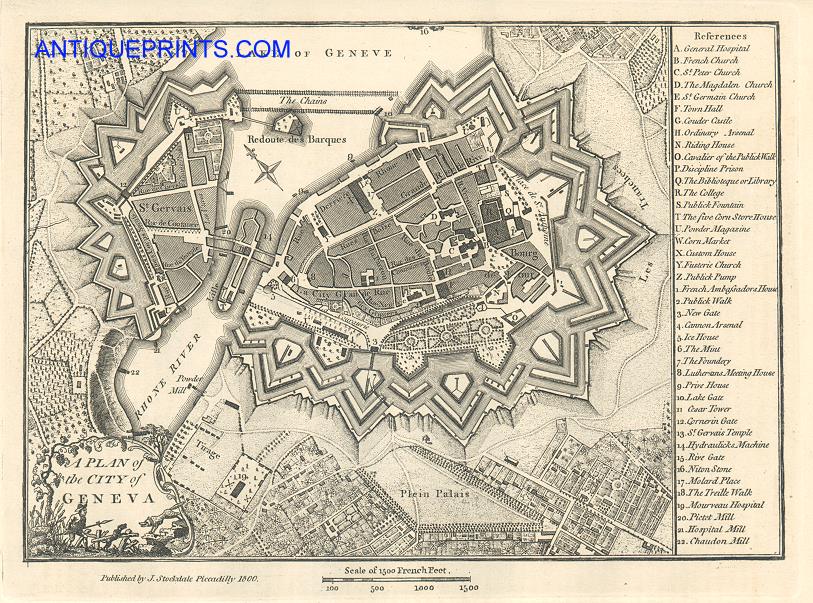 Switzerland, Geneva city plan, 1800