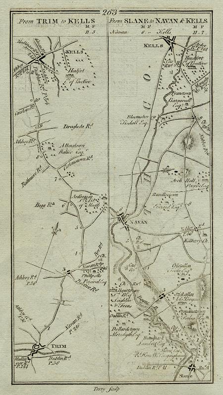 Ireland, route map with Trim, Kells, Slane and Navan, 1783