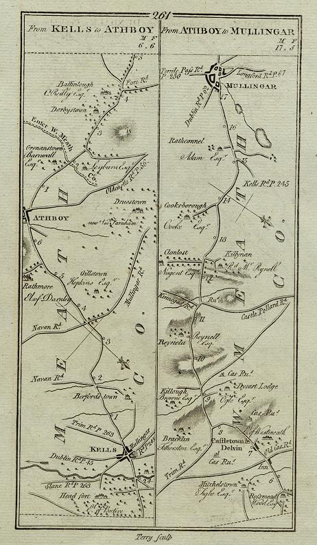 Ireland, route map with Kells, Athboy and Mullingar, 1783