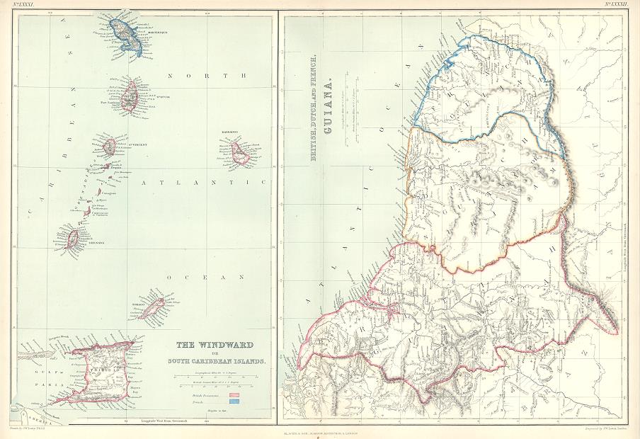 Windward Islands Map. Windward Islands and Guyana .