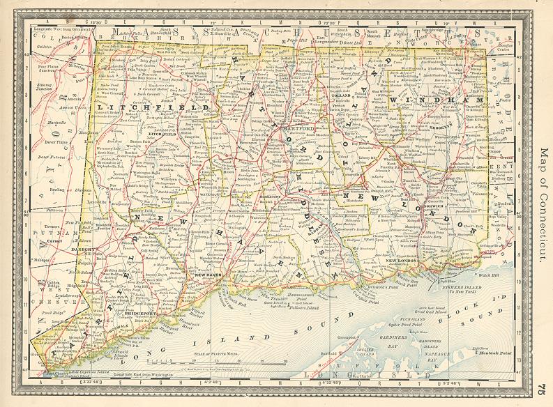 USA, Connecticut map, Hardesty, 1884