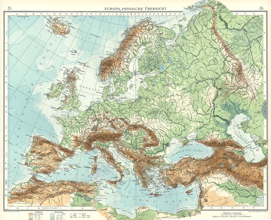 Europe, physical, 1909