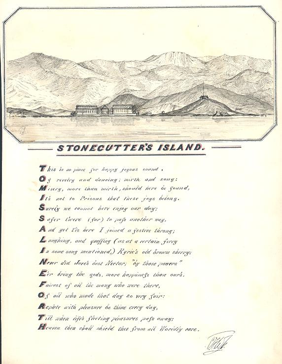 Hong Kong, Stonecutters Island, pen drawing & poem, 1850
