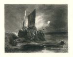 Coastal Scene at night, etching by E.P.Owen, 1863