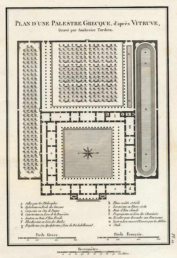 Ancient Greece, Plan of a Greek Gymnasium (Palestre), 1825