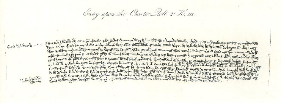Entry Upon the Charter Roll, Henry III, facsimile published 1819