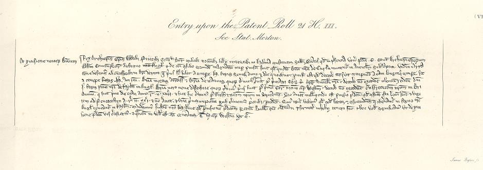 Entry Upon the Patent Roll, Henry III, facsimile published 1819