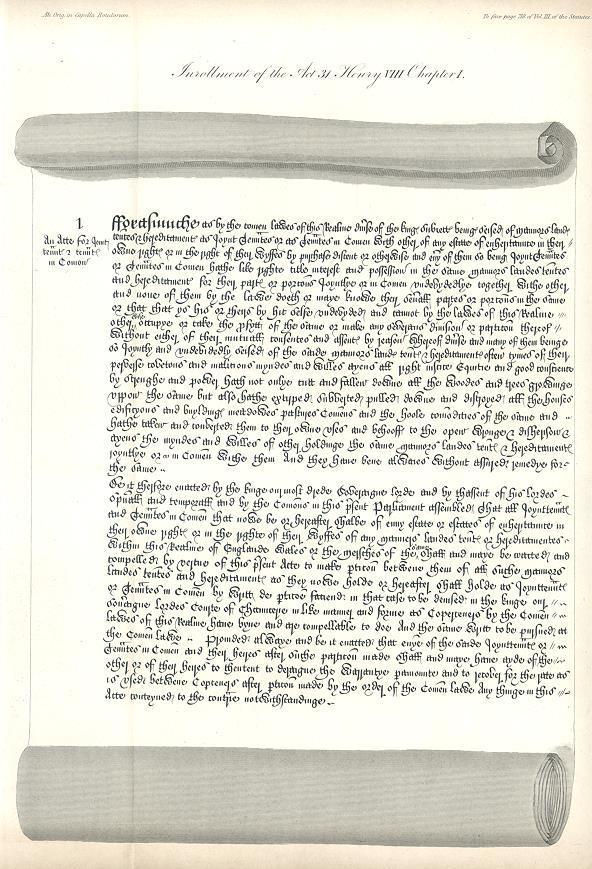 Inrollment of the Act, Henry VIII, facsimile of 1819